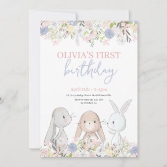 Cute Bunnies Birthday Invitation | Zazzle