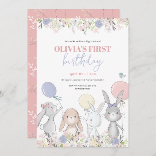 Cute Bunnies Birthday Invitation