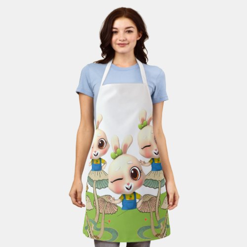cute bunnies blinking thier eyes standing on grass apron