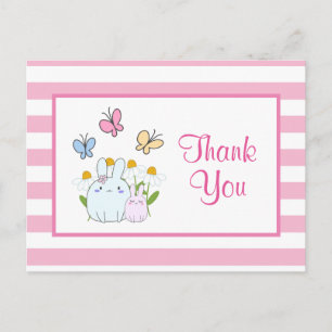 Cute Bunnies, Butterflies & Flowers Party Thanks Postcard