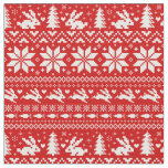 Cute Bunnies Christmas Holiday Pattern Red &amp; White Fabric