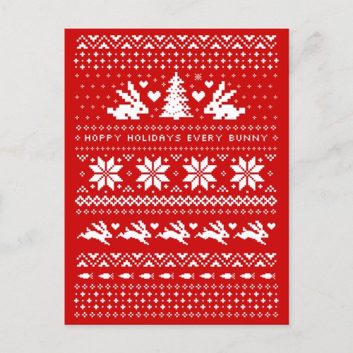 Cute Bunnies Christmas Pattern Hoppy Holidays Holiday Postcard