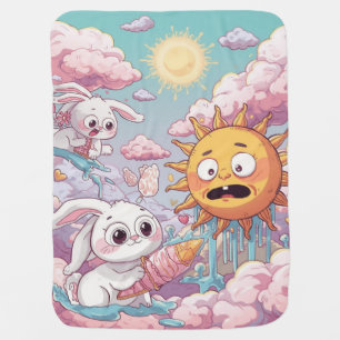 Cute Bunnies Cooling Off the Melting Sun Cartoon Baby Blanket