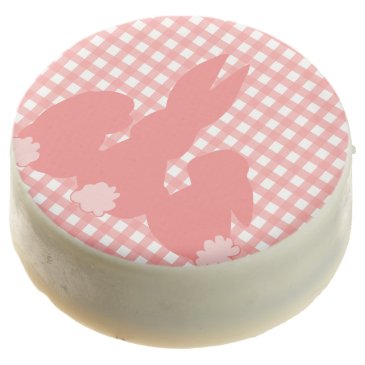 Cute Bunnies Coral Gingham Chocolate Covered Oreo