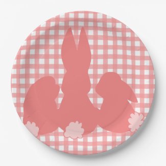 Cute Bunnies - Coral Gingham Paper Plates