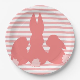 Cute Bunnies - Coral Striped Paper Plates