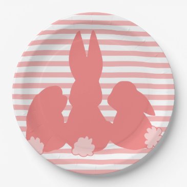 Cute Bunnies - Coral Striped Paper Plates
