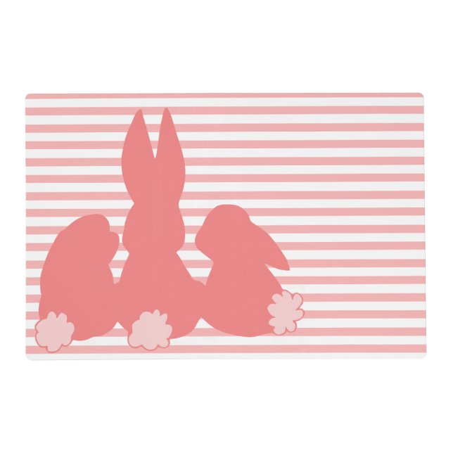 Cute Bunnies - Coral Striped - Placemat (Front)