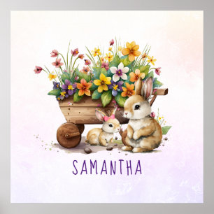 Cute Bunnies Custom Name Girl Easter Poster