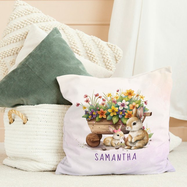 Cute Bunnies Custom Name Girl Easter Throw Pillow (Cute Bunnies Custom Name Girl Easter Throw Pillow)