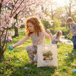 Cute Bunnies Custom Name Girl Easter Tote Bag
