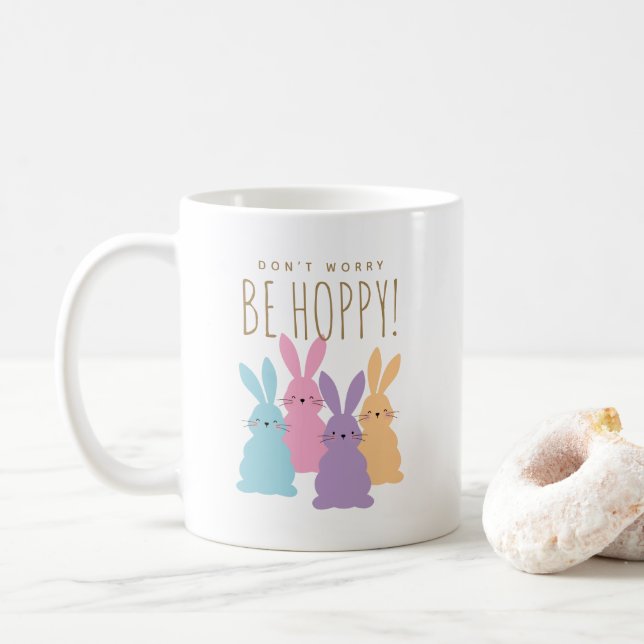 Cute Bunnies Easter Personalized Coffee Mug (With Donut)