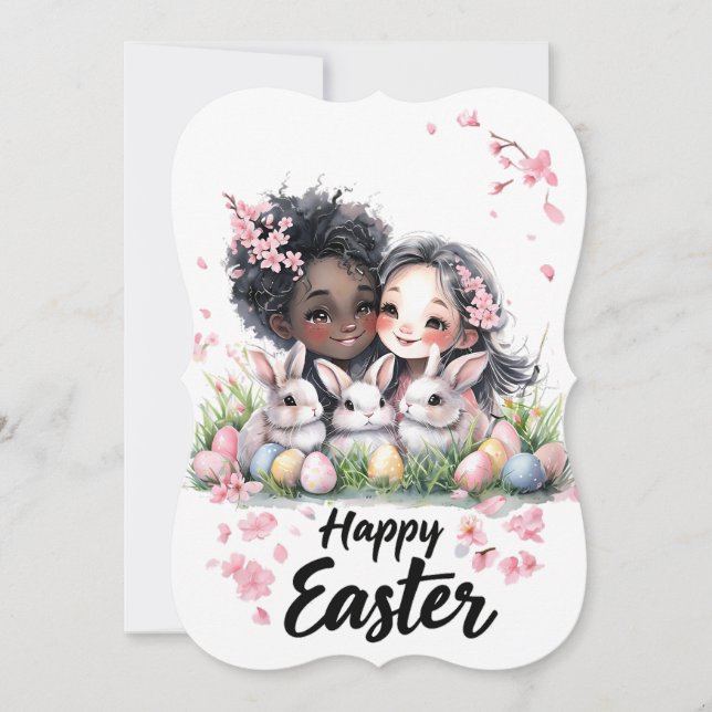 Cute Bunnies & Friendship Art Easter Card (Front)