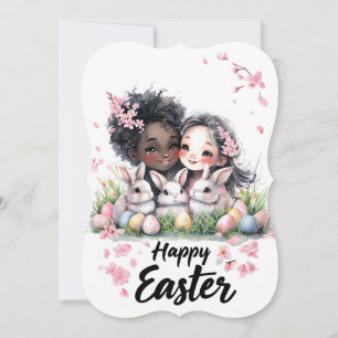 Cute Bunnies & Friendship Art Easter Card