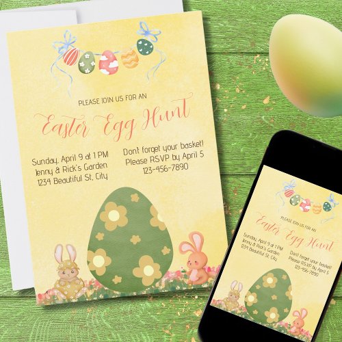 Cute Bunnies Giant Green Egg Easter Invitation