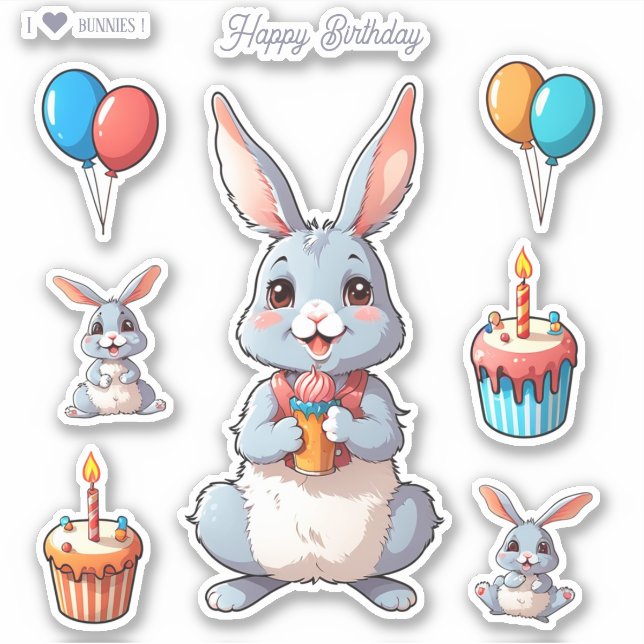 Cute Bunnies Happy Birthday Stickers (Front)