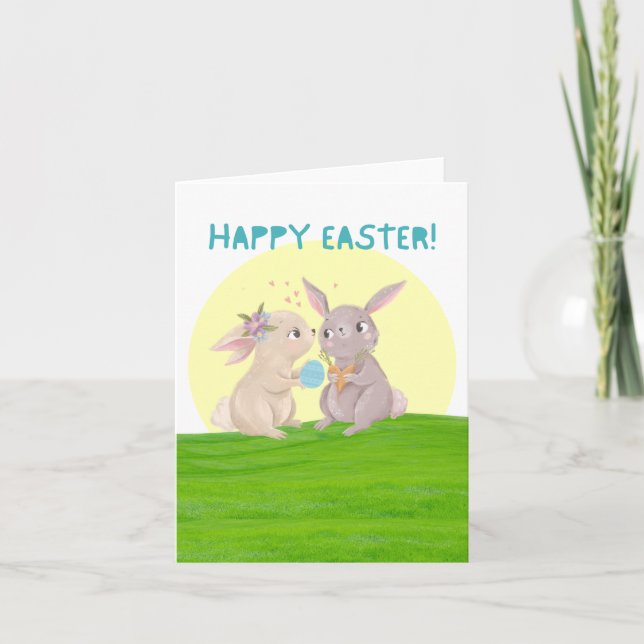 Cute Bunnies Happy Easter Card (Front)