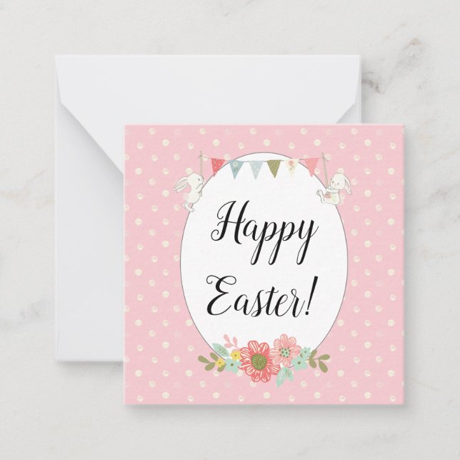 Cute Bunnies Happy Easter Note Card (Front)