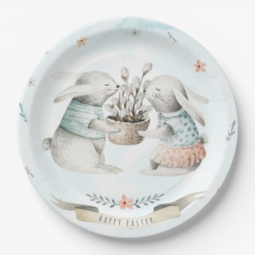 Cute bunnies Happy Easter Paper Plates
