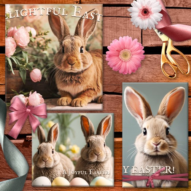 Cute Bunnies Happy Easter Wrapping Paper Sheets (Easter wrapping paper sheets featuring cute bunnies with flowers and eggs)