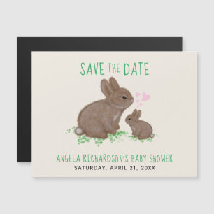 Cute Bunnies Hearts Baby Shower Save The Date Magnetic Invitation