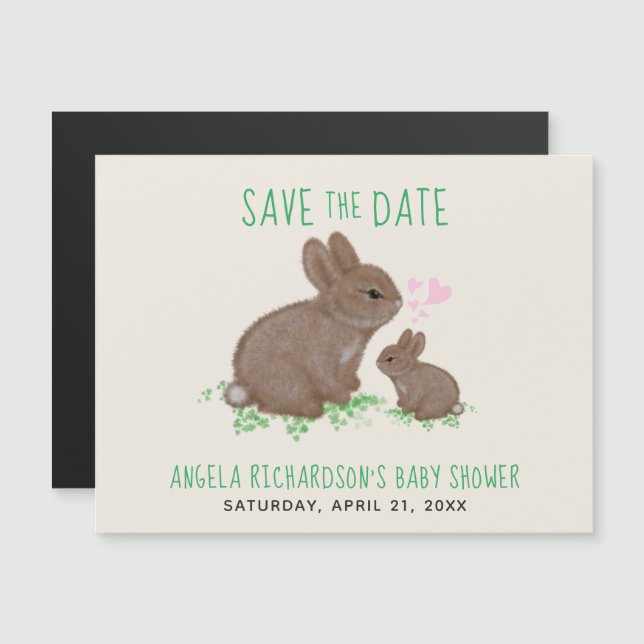 Cute Bunnies Hearts Baby Shower Save The Date Magnetic Invitation (Front/Back)