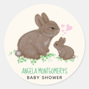 Cute Bunnies Hearts Custom Baby Shower Classic Round Sticker