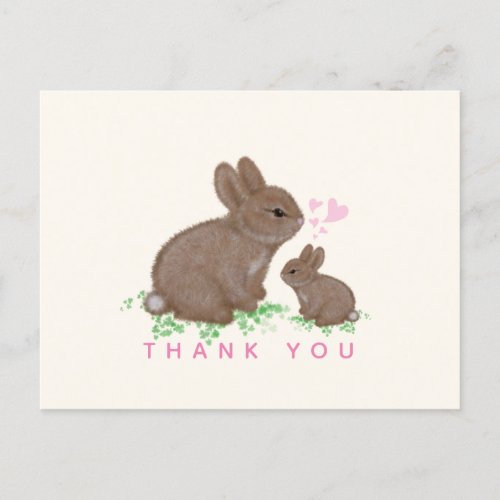 Cute Bunnies Hearts Girl Baby Shower Thank You Postcard