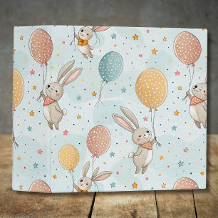 Cute Bunnies Holding Pastel Egg Balloons 3 Ring Binder