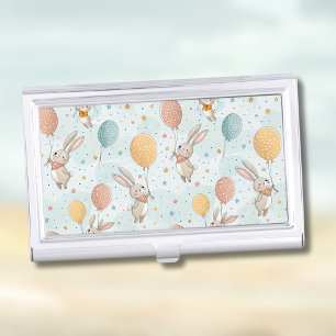 Cute Bunnies Holding Pastel Egg Balloons Business Card Case
