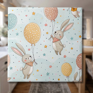 Cute Bunnies Holding Pastel Egg Balloons Ceramic Tile