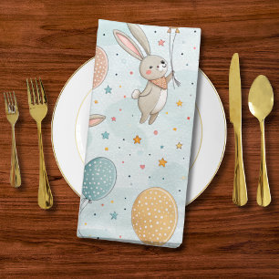 Cute Bunnies Holding Pastel Egg Balloons Cloth Napkin