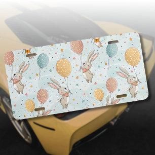 Cute Bunnies Holding Pastel Egg Balloons License Plate