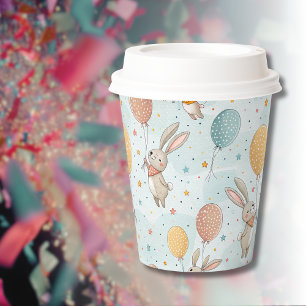 Cute Bunnies Holding Pastel Egg Balloons Paper Cups