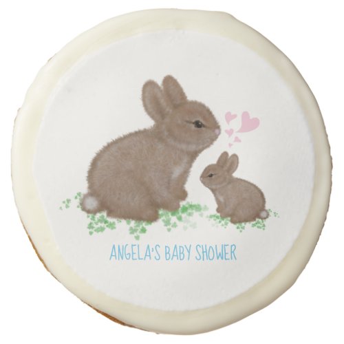 Cute Bunnies in Clover Hearts Boy Baby Shower Sugar Cookie