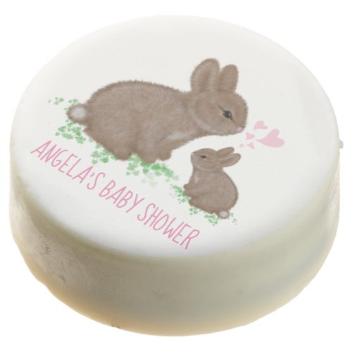 Cute Bunnies in Clover Hearts Girl Baby Shower Chocolate Covered Oreo