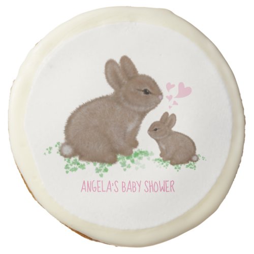 Cute Bunnies in Clover Hearts Girl Baby Shower Sugar Cookie