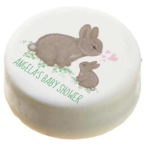 Cute Bunnies in Clover with Hearts Baby Shower Chocolate Covered Oreo