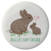 Cute Bunnies in Clover with Hearts Baby Shower Chocolate Covered Oreo (Front)
