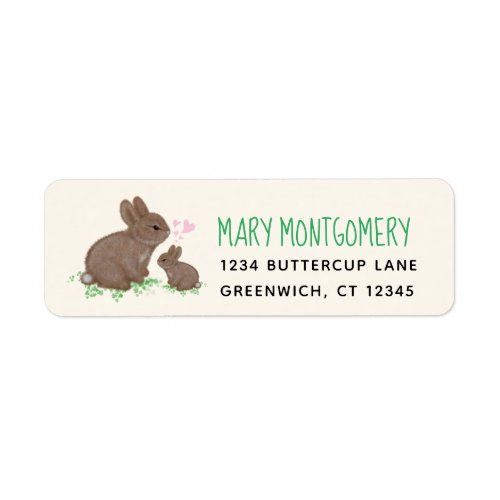 Cute Bunnies in Clover with Hearts Return Address Label