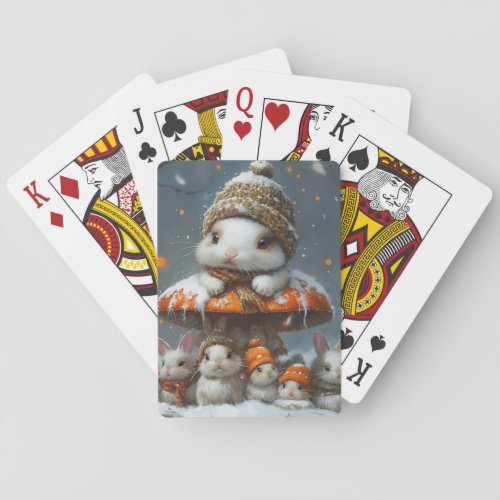 Cute Bunnies in Snow Winter Playing Cards