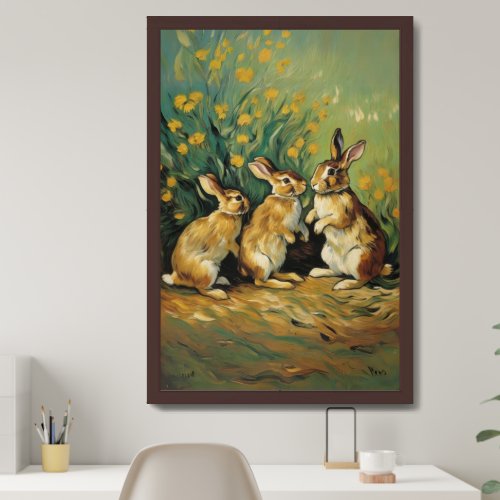 Cute Bunnies In Spring Water_Colour Wall Decor