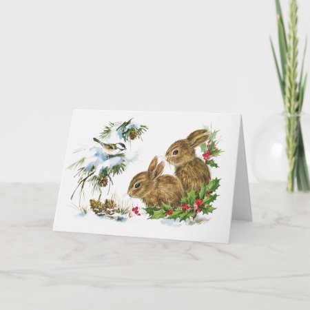 Cute Bunnies In The Snow At Christmas Holiday Card