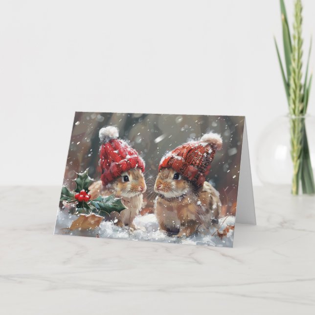 Cute Bunnies in the Snow Christmas Card Holiday (Front)