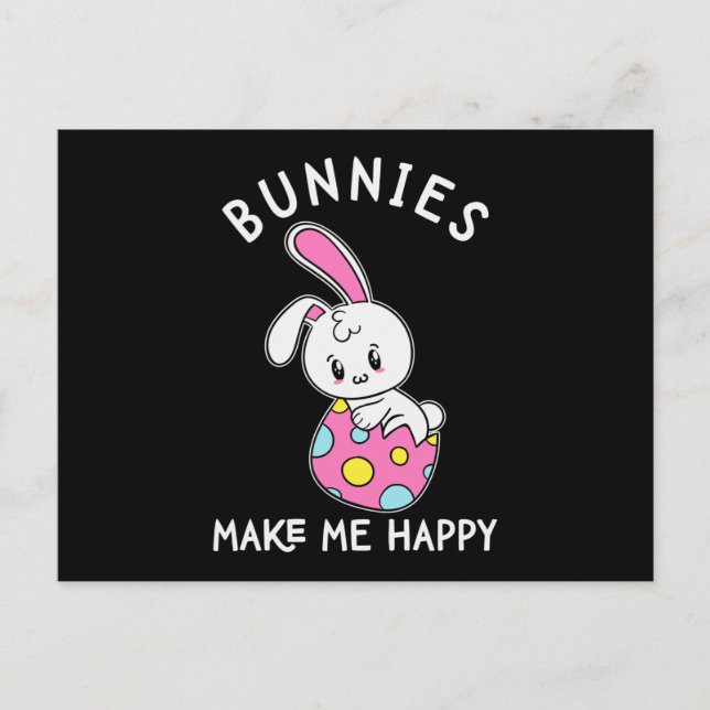 Cute Bunnies Make Me Happy Cute Easter Bunny Postcard (Front)