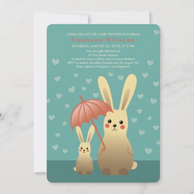 Cute Bunnies Mommy With Baby Shower Invitation (Front)