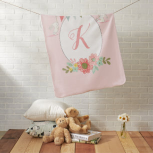Cute Bunnies Monogram Baby Blanket