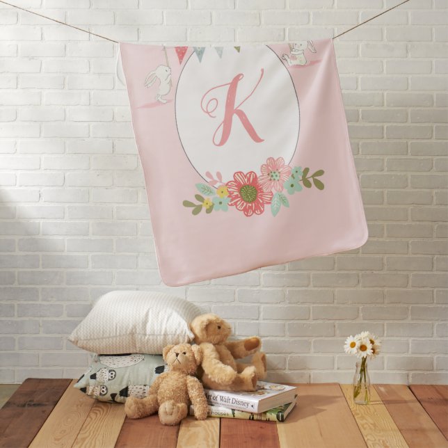Cute Bunnies Monogram Baby Blanket (In Situ)