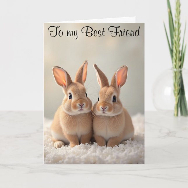Cute Bunnies on a Sheepskin Birthday Card (Front)
