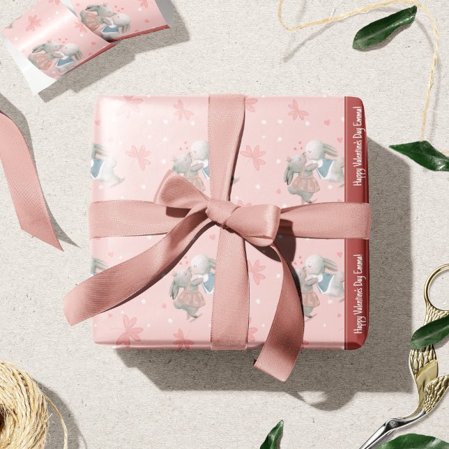 Cute Bunnies on Pink Valentine's Day Pattern Wrapping Paper (Creator Uploaded)